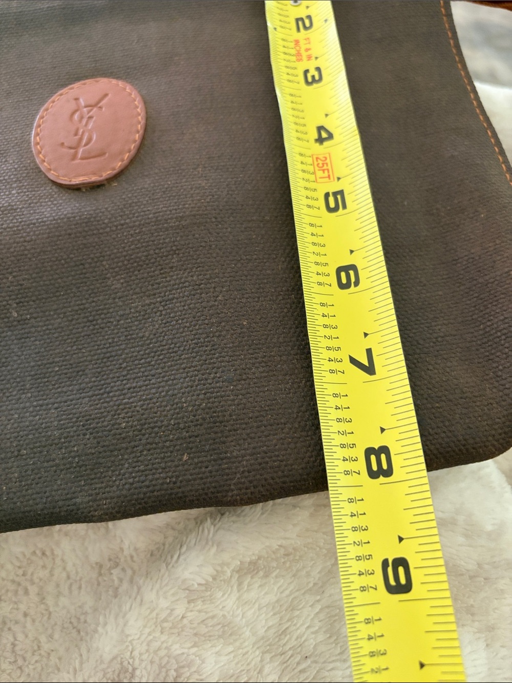 Yves Saint Laurent Brown Canvas Clutch with Leather Logo Patch - Picture 2 of 9